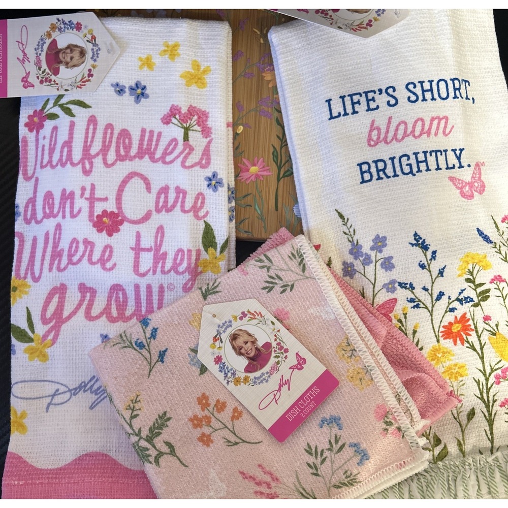 New Dolly Parton Wildflower Spring Collection Kitchen Towels & Dish Clothes